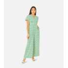 Yumi Green Ditsy Floral Wide Leg Wrap Jumpsuit