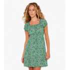 Apricot Green Ditsy Floral Frill Shirred Mini Dress