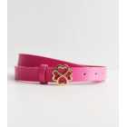 Bright Pink Leather-Look Clover Buckle Belt
