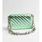 Mint Green Metallic Quilted Chain Shoulder Bag