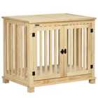 PawHut Wooden Dog Crate End Table w/ Soft Washable Cushion for Medium Dogs