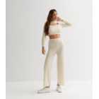 Pink Vanilla Off White Brushed Ribbed Flared Trousers
