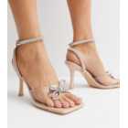 Public Desire Pale Pink Diamanté Bow Stiletto Heel Sandals