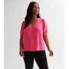 Curves Bright Pink Short Frill Sleeve Blouse