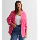 Bright Pink Ruched Sleeve Oversized Blazer