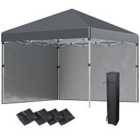 Outsunny 3X3m Pop Up Gazebo Party Tent w/ 2 Sidewalls Weight Bags Dark Grey