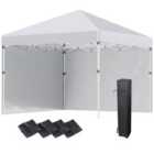 Outsunny 3x3m Pop Up Gazebo Party Tent w/ 2 Sidewalls Weight Bags White