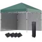 Outsunny 3X3m Pop Up Gazebo Party Tent w/ 2 Sidewalls Weight Bags Green