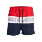 Jack & Jones Junior Red Logo Colour Block Swim Shorts