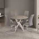 Paris 4 Seater Round Glass Top Dining Table, Concrete