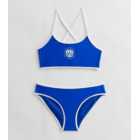 Girls Blue Good Vibes Logo Bikini Top and Bottoms Set