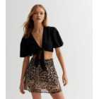 JDY Brown Leopard Print Chiffon Shirred Tiered Mini Skirt
