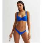 Blue Ribbed Soft Cup Underwired Bikini Top