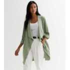 Olive 3/4 Sleeve Waterfall Duster Coat