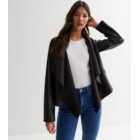 Black Leather-Look Zip Waterfall Jacket