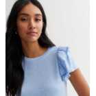 Pale Blue Fine Knit Double Frill Sleeve T-Shirt