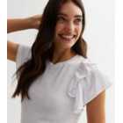 White Fine Knit Double Frill Sleeve T-Shirt