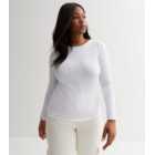 Curves Off White Textured Jersey Long Sleeve Top