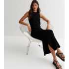 Black Ribbed Knit Sleeveless Midi Dress