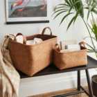 Artisan Faux Leather Baskets Set of 2 Brown