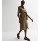 Gini London Khaki Short Sleeve Midi Shirt Dress