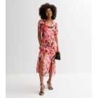 Gini London Pink Floral Chiffon Split Midi Dress