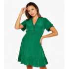Apricot Green Check Short Sleeve Mini Dress