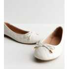 Wide Fit White Quilted Leather-Look Bow Ballerina Pumps
