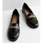 Wide Fit Black Patent Chain Loafers