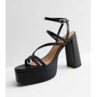 Black Faux Croc Strappy Platform Block Heel Sandals