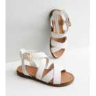 White Leather-Look Strappy Footbed Sandals