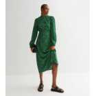 Tall Green Abstract High Neck Puff Sleeve Midi Dress