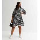 Curves Black Abstract Button Front Mini Smock Dress
