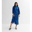 Blue Abstract High Neck Midi Dress