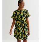 Black Sunflower Jersey Frill Sleeve Mini Dress