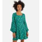 Louche Green Abstract Long Puff Sleeve Mini Skater Dress