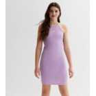 Girls Light Purple Ribbed Jersey Halter Mini Dress