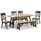 Hockley Rectangular Dining Table with 4 Chairs and Bench, Black