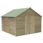 Forest Garden 10 x 10ft 4Life Apex Overlap Pressure Treated Double Door Windowless Shed with Base and Assembly