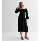 Gini London Black Shirred Frill Tiered Bardot Midi Dress