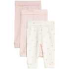 M&S Pure Cotton Striped & Floral Leggings, 3 Pack, 0 Months-3 Years, Coral