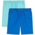 M&S Boys Pure Cotton Plain Shorts, 2 Pack, 2-7 Years, Bright Blue Mix