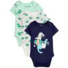 M&S Dino Body Suit, 3 Pack, 12-24 Months, Green Mix