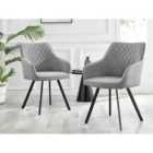 Furniture Box 2x Falun Light Grey Fabric Black Leg Dining Chairs