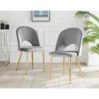 Furniture Box 2x Arlon Grey Velvet Gold Leg Dining Chairs