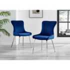 Furniture Box 2x Nora Blue Velvet Silver Leg Dining Chairs