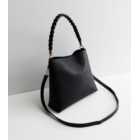 Black Leather-Look Plaited Shoulder Bag