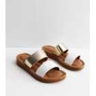 Wide Fit White Metallic Leather-Look Strap Footbed Sliders