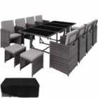 Tectake Garden Rattan Furniture Set Palma 8+4+1 With Protective Cover Grey
