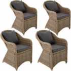 Tectake 4 Garden Chairs Luxury Rattan + Cushions Brown
